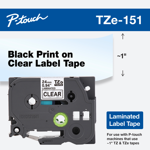 Brother 1" Black on Clear Tape - TZe151