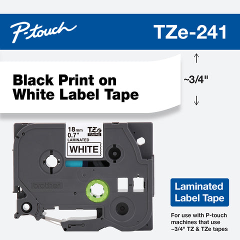 Brother 3/4" Black on White Tape - TZe241