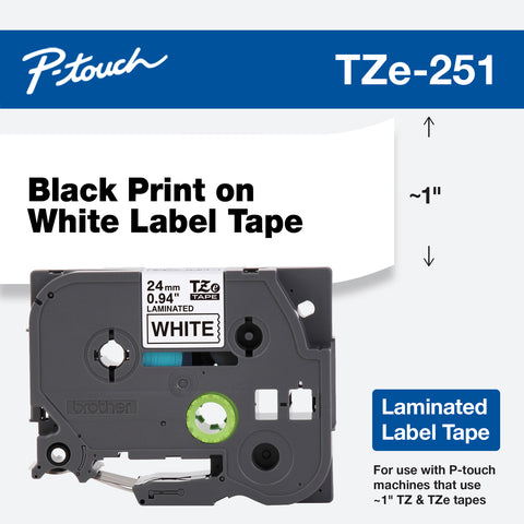 Brother 1" Black on White Tape - TZe251