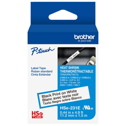 Brother 11.2mm Black on White Shrink Tube - HSe231E