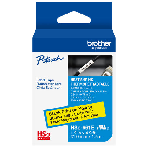 Brother 31mm Black on Yellow Shrink Tube - HSE661E