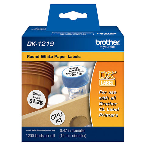 Brother White 1/2" Round Paper Labels - DK1219