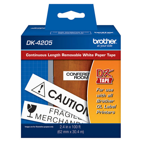 Brother White "Removable" Continuous Length Paper Tape - DK4205