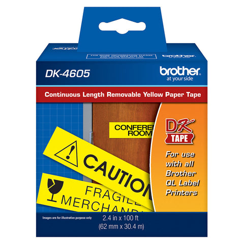 Brother Yellow "Removable" Continuous Length Paper Tape - DK4605