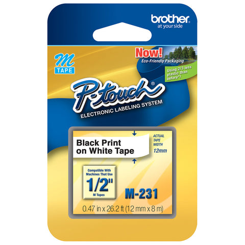 Brother 1/2" Black on White Tape - M231