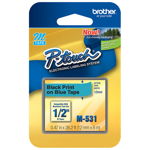 Brother 1/2" Black on Metallic Blue Tape - M531