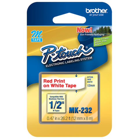 Brother 1/2" Red on White Tape - MK232