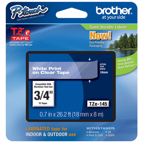 Brother 3/4" White on Clear Tape - TZe145
