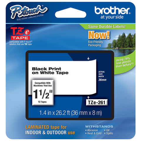 Brother 1.4" 36mm Black on White Tape - TZe261
