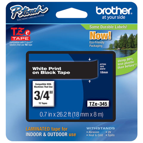 Brother 3/4" White on Black Tape - TZe345