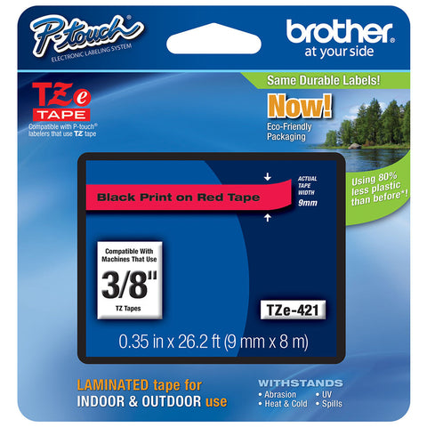 Brother 3/8" Black on Red Tape - TZe421