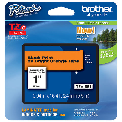 Brother 1" Black on Fluorescent Orange Tape - TZeB51