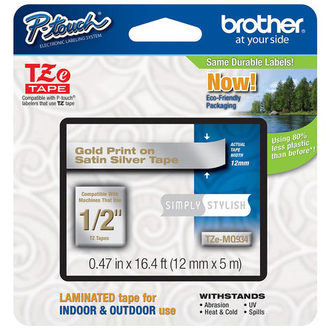 Brother 1/2" Gold on Satin Silver Tape - TZeMQ934