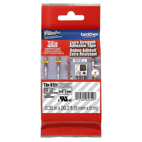 Brother 3/8" Black on Clear Extra Strength Adhesive Tape - TZeS121