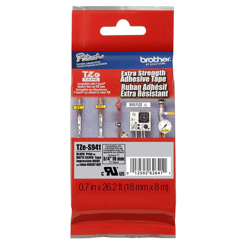 Brother 3/4" Black on Matte Silver Extra Strength Adhesive Tape - TZeS941