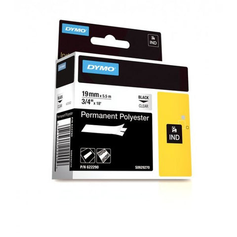 Dymo RhinoPro 3/4" Black on Clear Permanent Polyester Tape - 622290