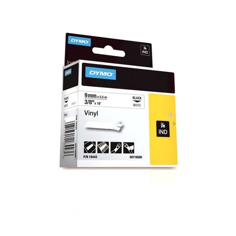 Dymo RhinoPro 3/8" Black on White Vinyl Tape - 18443