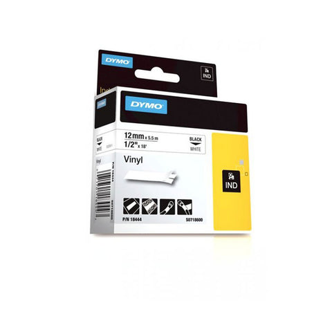 Dymo RhinoPro 1/2" Black on White Vinyl Tape - 18444