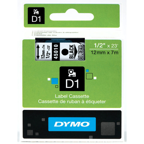 Dymo 1/2" Black on Clear D1 Tape - 45010