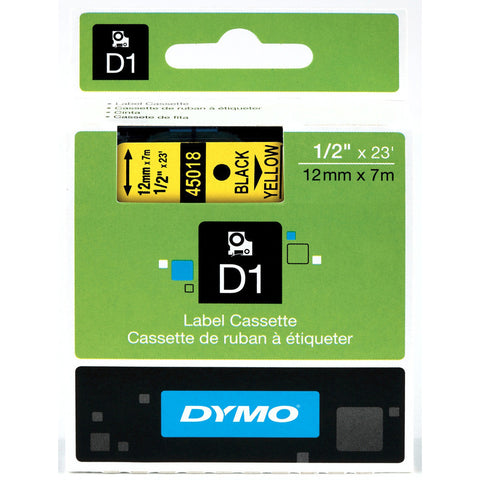 Dymo 1/2" Black on Yellow D1 Tape - 45018
