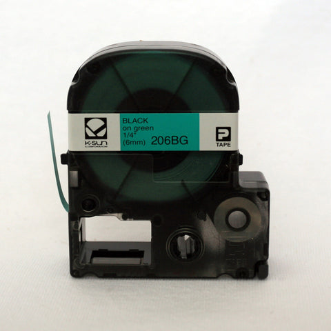 K-Sun 1/4" Black on Green Tape - 206BG