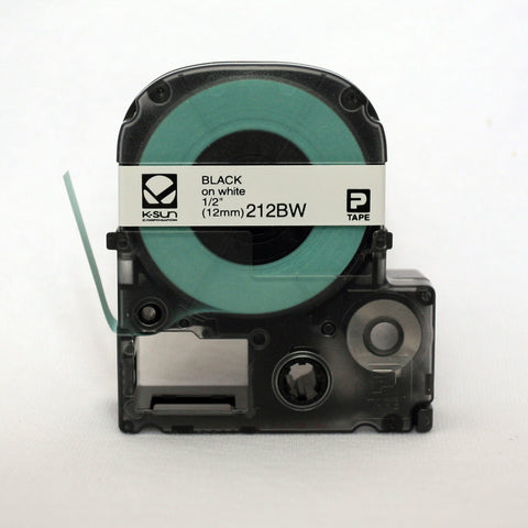 K-Sun 1/2" Black on White Tape - 212BW