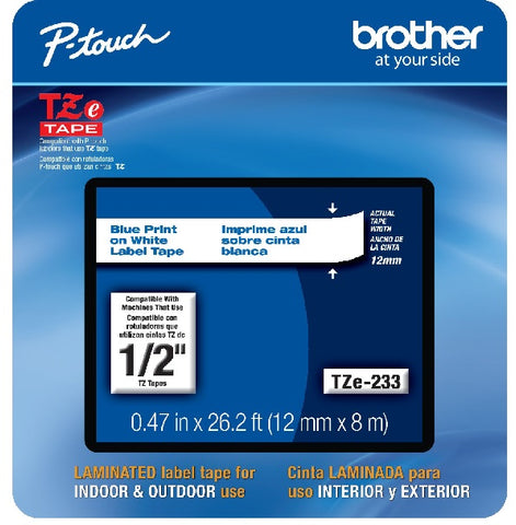 Brother 1/2" Blue on White Tape - TZe233
