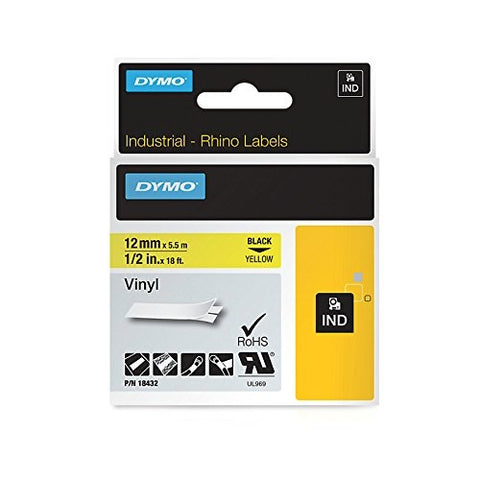 Dymo RhinoPro 1/2" Black on Yellow Vinyl Tape - 18432