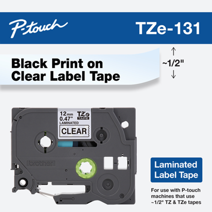 Brother 1/2" Black on Clear Tape - TZe131