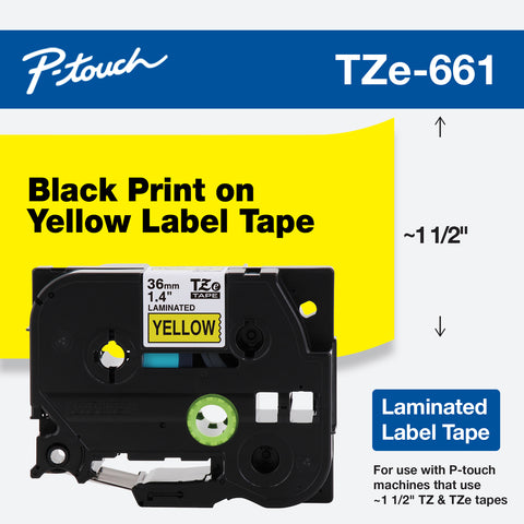 Brother 1.4" 36mm Black on Yellow Tape - TZe661