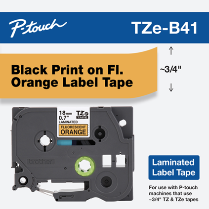 Brother 3/4" Black on Fluorescent Orange Tape - TZeB41
