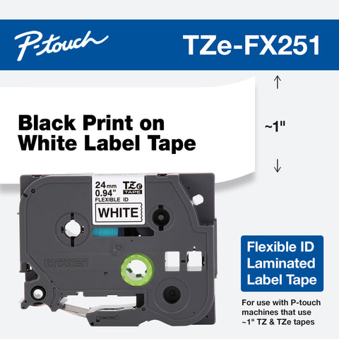 Brother 1" Black on White Flexible ID Tape - TZeFX251