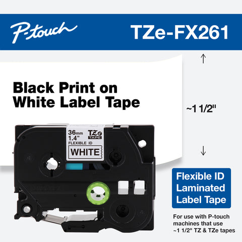 Brother 1.4" 36mm Black on White Flexible ID Tape - TZeFX261