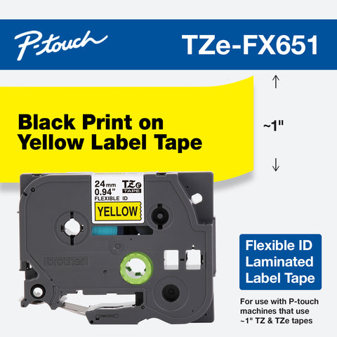 Brother 1" Black on Yellow Flexible ID Tape - TZeFX651