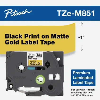 Brother 1" Black on Premium Matte Gold Tape - TZeM851