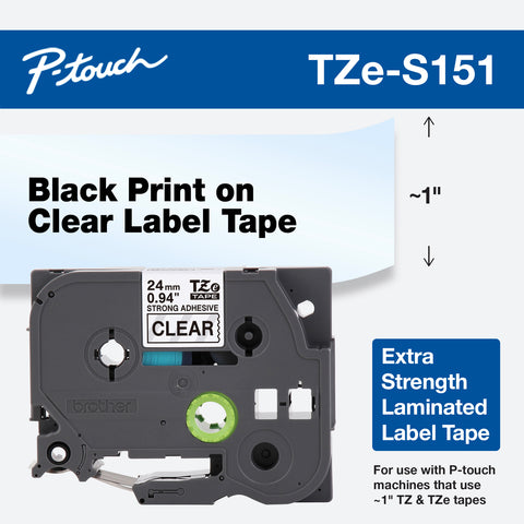 Brother 1" Black on Clear Extra Strength Adhesive Tape - TZeS151