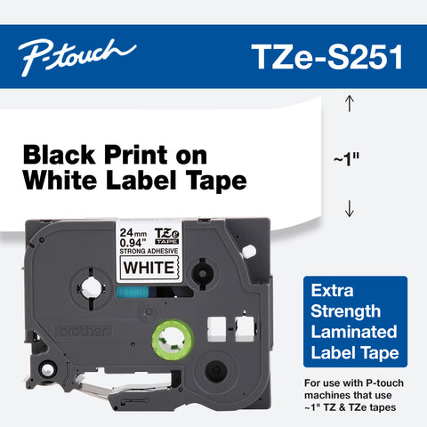 Brother 1" Black on White Extra Strength Adhesive Tape - TZeS251