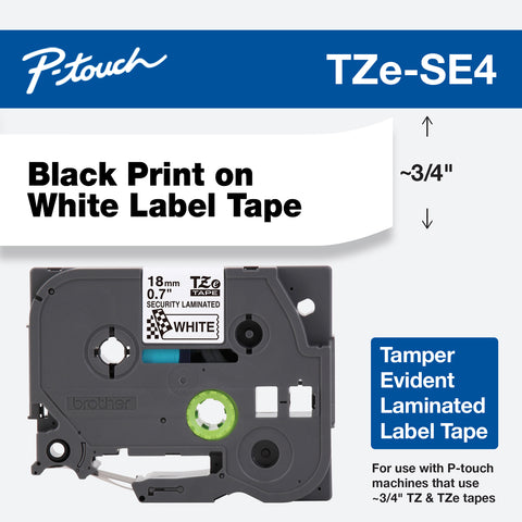 Brother 3/4" Black on White Security Tape - TZeSE4