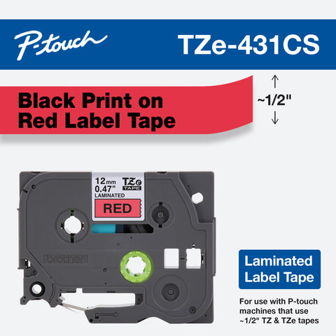 Brother 1/2" Black on Red Tape - TZe431