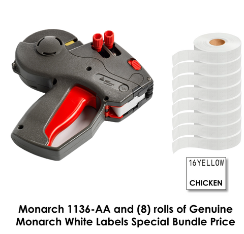 Monarch 1136-AA Label Gun "Alpha/Numeric Top & Alpha Bottom" - INCLUDES (8) ROLLS OF WHITE LABELS