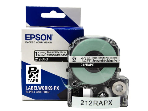 Epson 1/2" Black on White "Removable Adhesive" Tape - 212RAPX