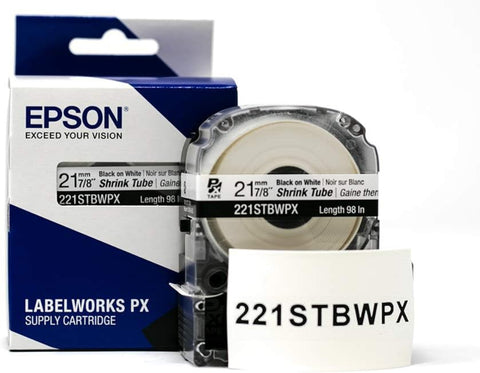 Epson 7/8" Black on White Shrink Tube - 221STBWPX