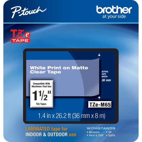 Brother 1.4" 36mm White on Matte Clear Tape - TZeM65