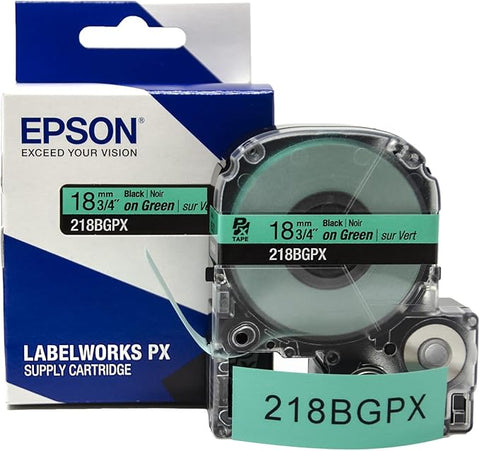 Epson 3/4" Black on Green Tape - 218BGPX