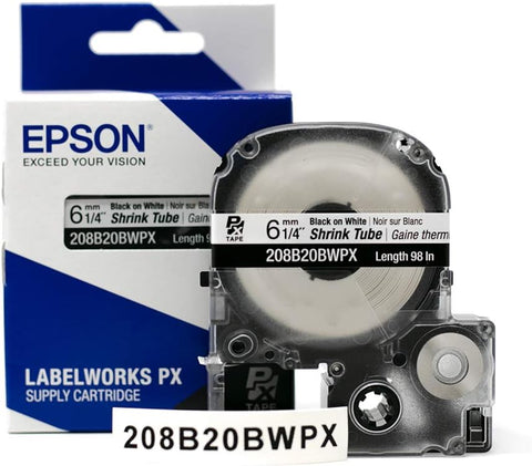 Epson 1/4" Black on White Shrink Tube - 208B20BWPX (Formerly 208STBWPX)