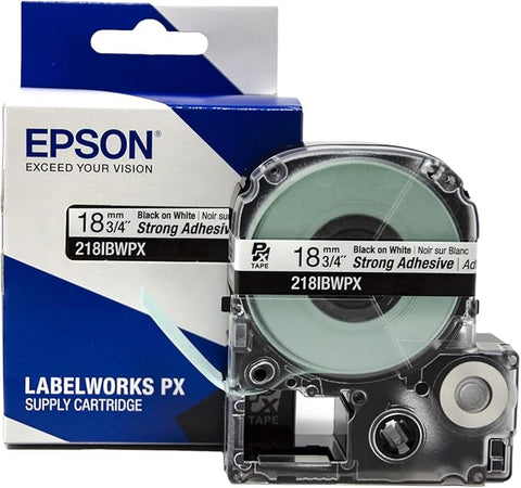 Epson 3/4" Black on White "Strong Adhesive" Tape - 218IBWPX