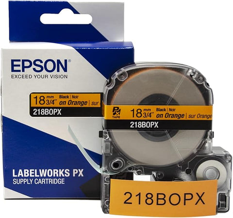 Epson 3/4" Black on Orange Tape - 218BOPX