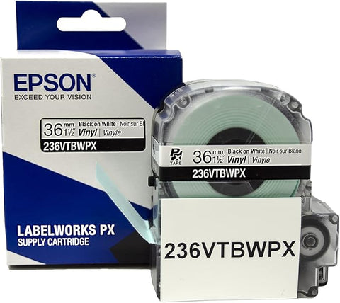 Epson 1-1/2" Black on White Vinyl Tape - 236VTBWPX