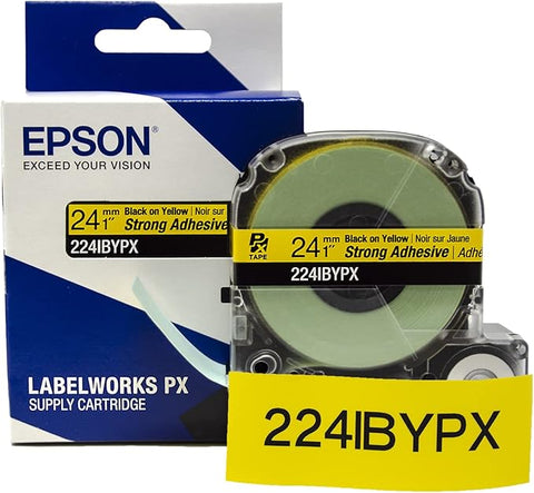 Epson 1" Black on Yellow "Strong Adhesive" Tape - 224IBYPX