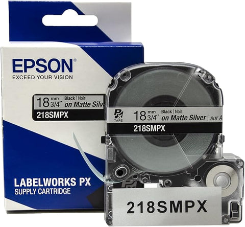 Epson 3/4" Black on Silver Matte Tape - 218SMPX